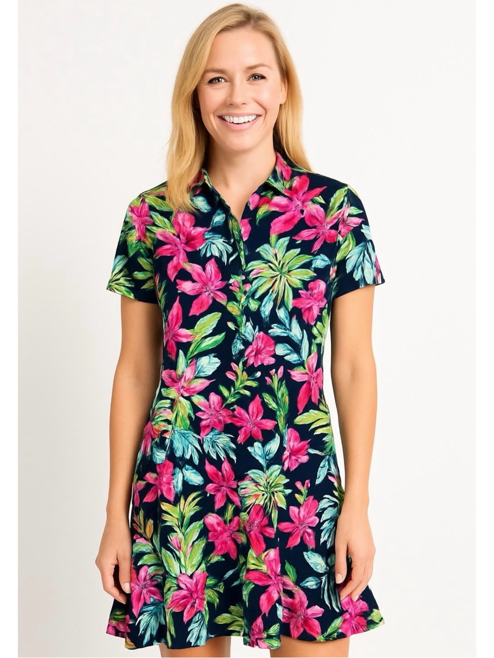 TOMMY BAHAMA | Racquet and Paddle Tropical Floral Ruffle Hem Dress Sz. Medium